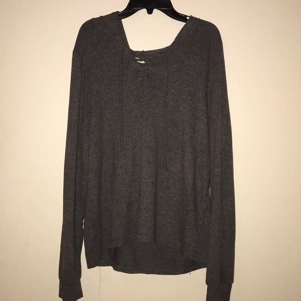 Lace up soft grey hoodie